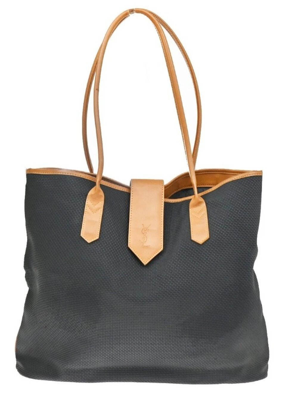 YVES SAINT LAURENT Logo Shoulder Tote Hand Bag PVC Leather BN Black GHW 62KE035